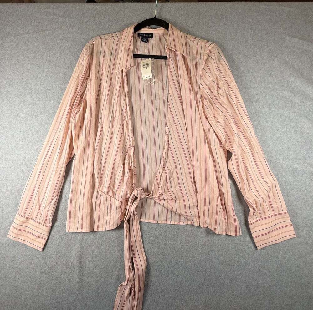 Ann Taylor Silk Blend Striped Tie-Front Blouse Size 14 - Picture 1 of 9